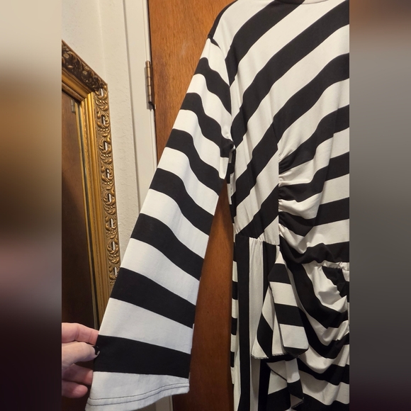 Eloquii Black & White Striped Ruched Midi Dress SzL - Picture 5 of 7